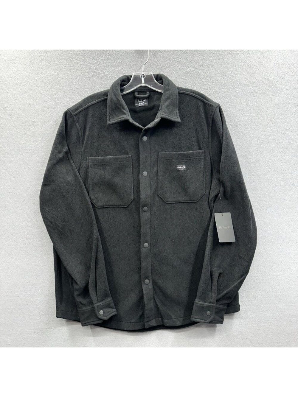 NWT Hurley Polar Fleece Overshirt Shacket Mens Size M Black Snap Up Long Sleeve